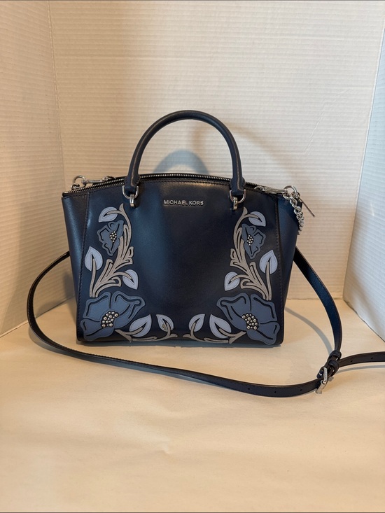 Michael Kors Handbags - Michael Kors Navy Floral Appliqué Satchel with Removable Strap